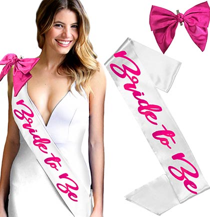 Pink Bride to Be Glam White Sash & Pink Bow Set