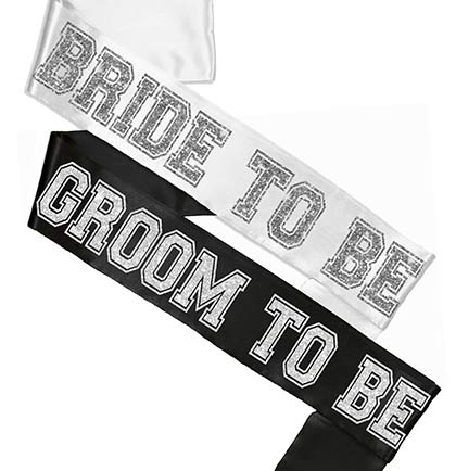 Bride & Groom Sporty White & Black Sash Set
