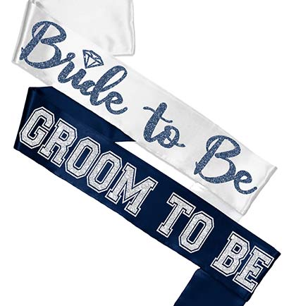 Navy Bride Diamond White & Groom Sporty Navy Sash Set