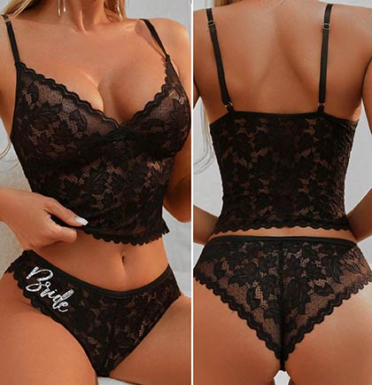 Black Lace Scalloped Lingerie Set