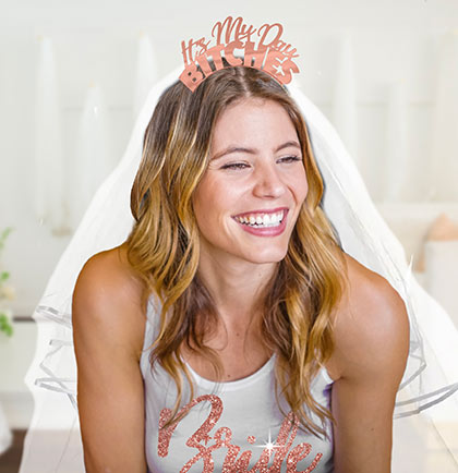 It's My Day Bitches Rose Gold Headband & White Veil Set