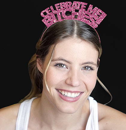 Celebrate Me Bitches Pink Mirror White Satin Sash & Headband Set