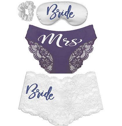 White & Blue Boyshort, Bikini, Mask & Scrunchie - Set of 4