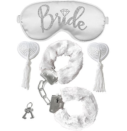 Silver Diamond Bride White Mask, Tassel Pasties & Handcuff - Set of 3