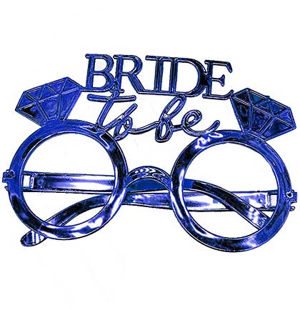 Blue Bride with Diamond White Sash, Blue Glasses & Short Veil Set