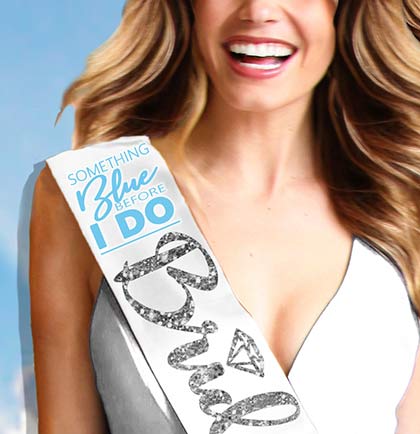 Something Blue Before I Do Bride to Be Silver Diamond White Sash