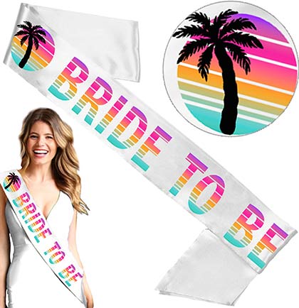 Retro Sunrise Palm Tree Bride to Be White sash