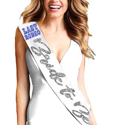 Blue Last Rodeo Bride to Be Silver Glam White Sash
