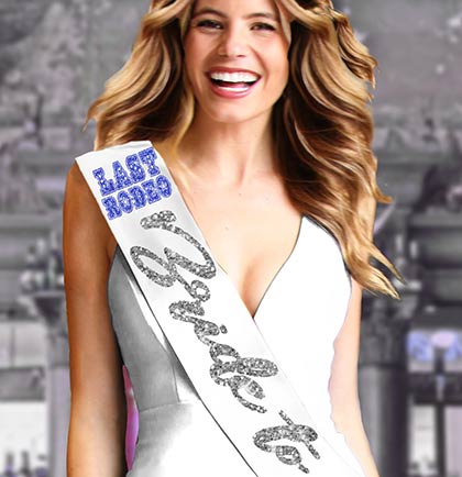 Blue Last Rodeo Bride to Be Silver Glam White Sash