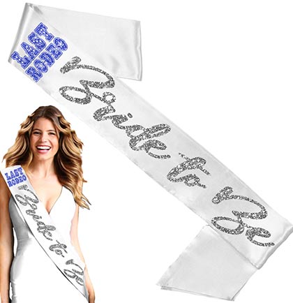 Blue Last Rodeo Bride to Be Silver Glam White Sash