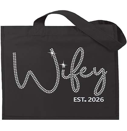 Script Wifey EST Rhinestone Large Canvas Tote