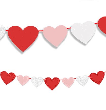 Lucky in Love Heart-shaped garland with red, pink, and white heart shapes