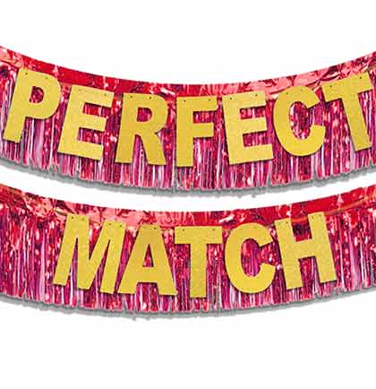 Perfect Match Gold Glitter Banner & Red Fringe Garland - 2pc