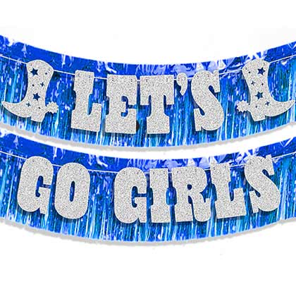 Let's Go Girls Silver Glitter Banner & Blue Fringe Garland - 2pc