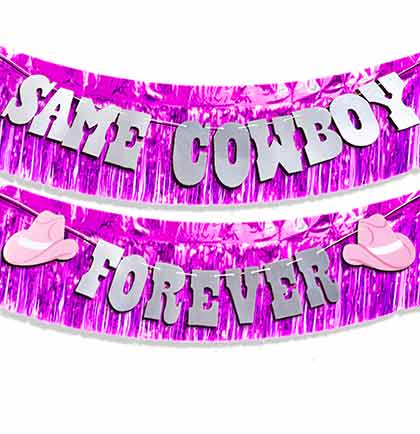 Same Cowboy Forever Banner & Hot Pink Fringe Garland - 2pc