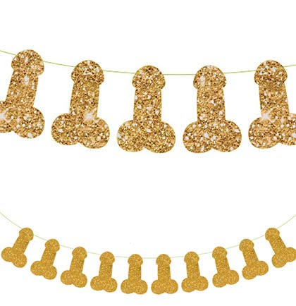 Gold Glitter Penis Shaped String Banner