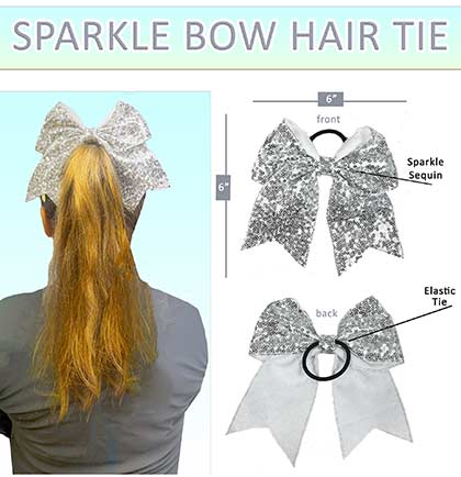 Silver Sequin Bow Hair Tie