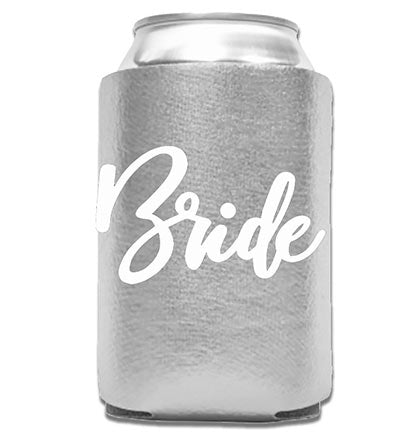 Bride White Glam Metallic Silver Can Cover