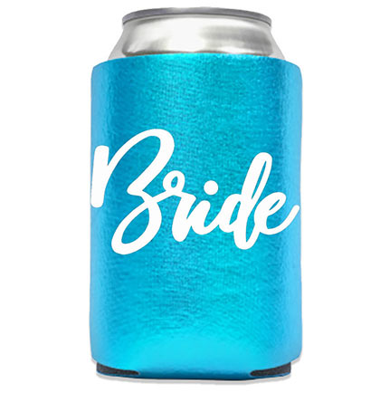 White Bride on turquoise metallic can cover