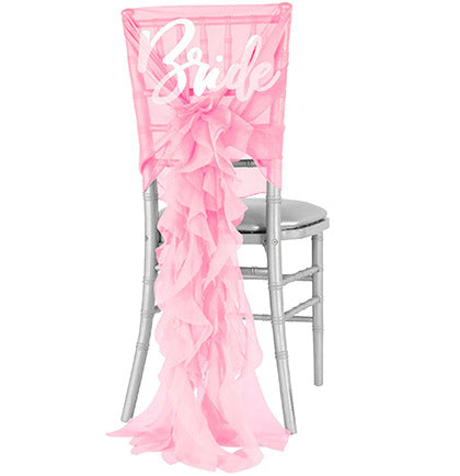 White Glam Bride Pink Organza Cap & Ruffle Chair Cover