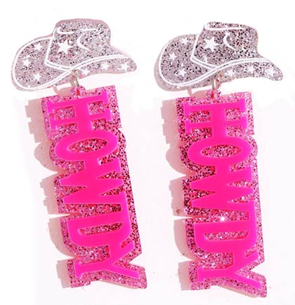 Howdy with Cowgirl Hats Glitter Earrings