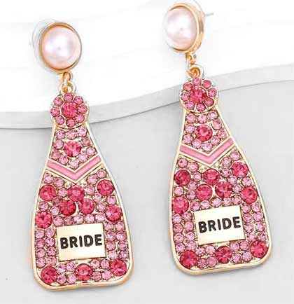 Hot Pink Bride Champagne Bottle Earrings