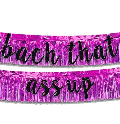 Bach That Ass Up Black Glitter Banner & Hot Pink Fringe Garland - 2pc