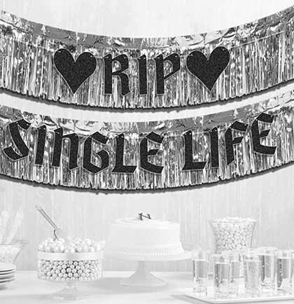 RIP Single Life Black Banner & Silver Fringe Garland - 2pc
