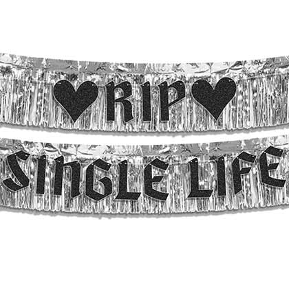 RIP Single Life Black Banner & Silver Fringe Garland - 2pc