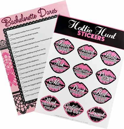 Bachelorette Dares Sheet & Hottie Hunt Stickers - Set of 4