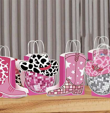 Two Sided Pink Disco Cowgirl Boot Gift Bag