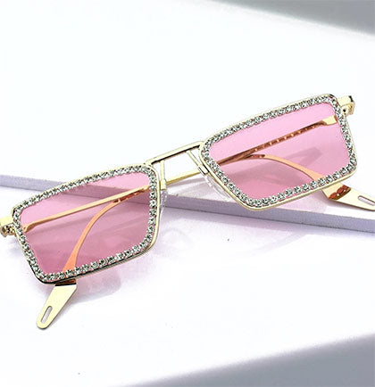 Rhinestone Trim Gold Sunglasses