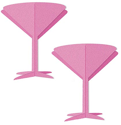 Set of 2 pink glitter martini glass 3D centerpieces