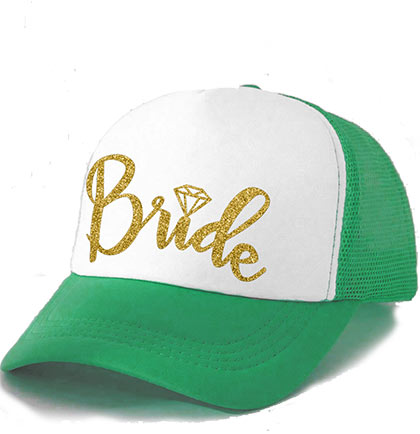 Bride Gold Diamond Green & White Trucker Hat