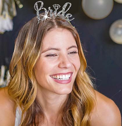 Bride with Diamond Silver Glitter Headband