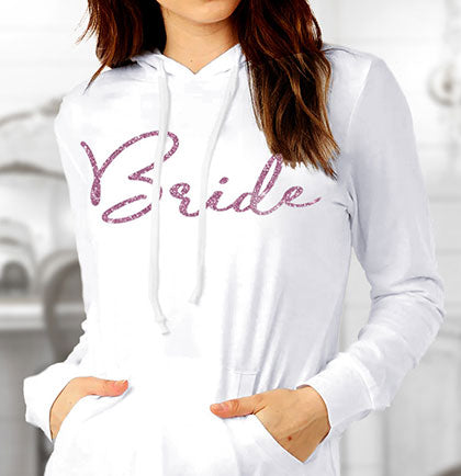 Bride Pink Script White Pullover Hoodie