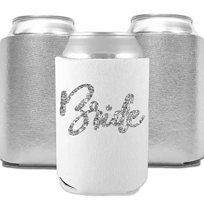 Silver Bride white can cover and two metallic silver can covers.