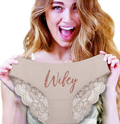Rose Gold Wifey Bikini Lace Inset Bikini Panty •