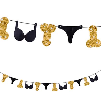 Lingerie & Gold Penis Shaped Glitter Banner