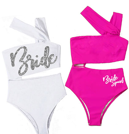 Bride Squad White Glam Cut-Out Pink Swimsuit