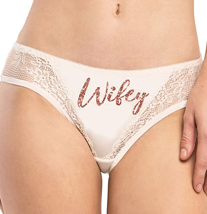 Rose Gold Wifey Lace Inset Thong Panty •