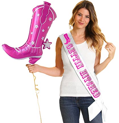 Pink & Silver Cowgirl Boot Mylar Balloon - 28"