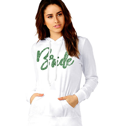 Glam Bride Green Pullover White Hoodie
