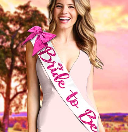 Bride to Be White Sash with Magenta Lettering and a Magenta Satin Bow Clip