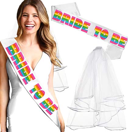 Bride to Be Fiesta Sash & Veil Set - Set of 2