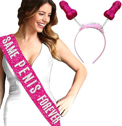 Same Pen*s Forever Hot Pink Sparkle Sash and Hot Pink Boppers