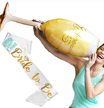 Last Toast Bride to Be Diamond Gold White Sash & Cheers Flute Balloon - Set of 2