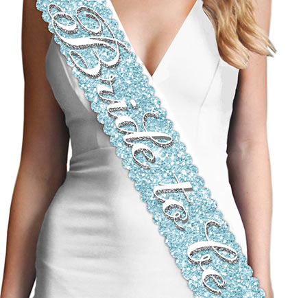 Bride to Be Light Aqua Blue Scalloped Edge Sash