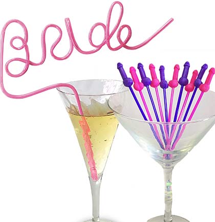 Jumbo Bride Straw & Dicky Stirrers - Set of 11