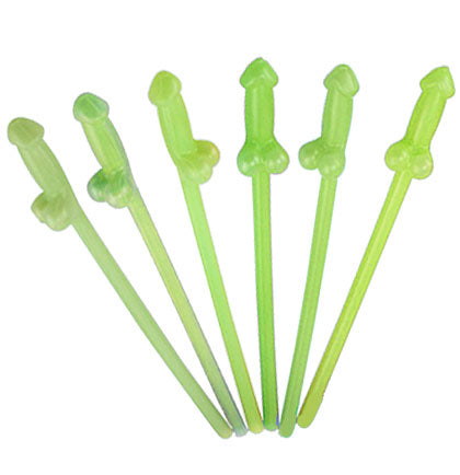 Set of 6 Plastic Light Green Penis Straws